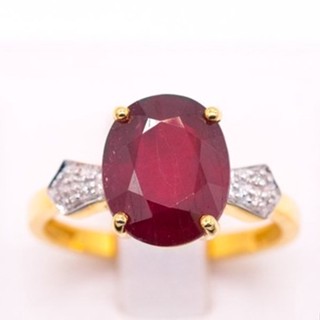 Happy Jewelry แหวนทับทิมแท้ (Ruby) 5 กะรัต ประดับด้วยเพชรแท้ แหวนเพชร แหวนทองเพชรแท้ ทองแท้ 37.5% PL114