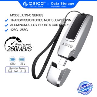 Orico แฟลชไดรฟ์ USB 3.0 128GB 256GB USB C ถึง 260MB/s โลหะ กันน้ํา รองรับ Windows MacoS สําหรับคอมพิวเตอร์ ทีวี รถยนต์ เครื่องเสียง (U3S-C)