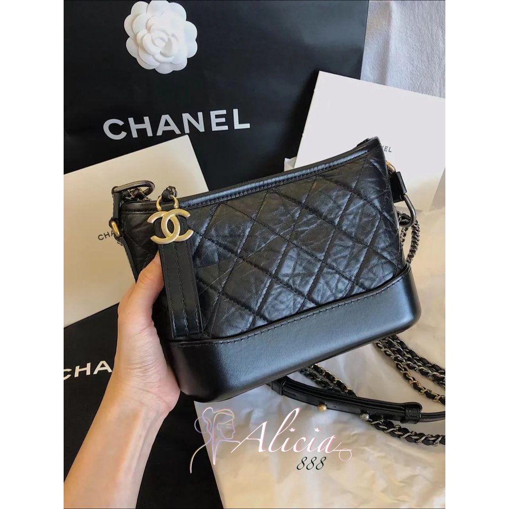 CHANEL Small GABRIELLE HOBO in Black Goat skin GHW Vintage Chain Bag A91810