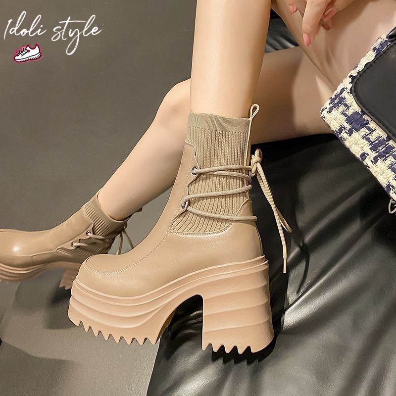 Idoli style รองเท้าบูทแนวเกาหลี รองเท้าหุ้มข้อ พร้อมส่งในไทย