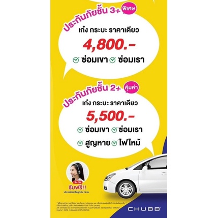 ประกันรถยนต์ ชั้น2+ 3+ Chubbสามัคคีย์ประกันภัย!!มีบริการช่วยเหลือฉุกเฉิน24ชม.!!