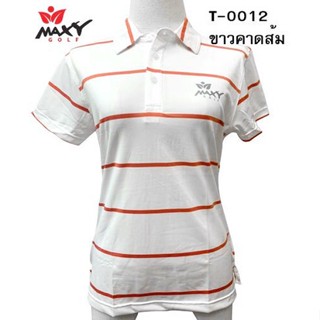 เสื้อโปโลผู้หญิง (POLO) สำหรับผู้หญิง ยี่ห้อ MAXY GOLF (รหัส T-0012 ขาวคาดส้ม)