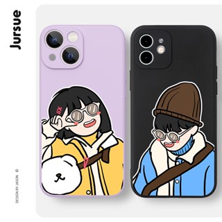 JURSUE เคสคู่ เคสไอโฟน คู่รัก กันกระแทกซิลิโคนนุ่มการ์ตูนน่ารักตลก เคสโทรศัพท์ Compatible for iPhone 14 13 12 11 Pro Max SE 2020 X XR XS 8 7 6 6S Plus พลัส XYH888