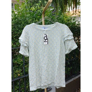 041- เสื้อยืดแขนสั้น ผ้าย่นแขนระบาย2ชั้น