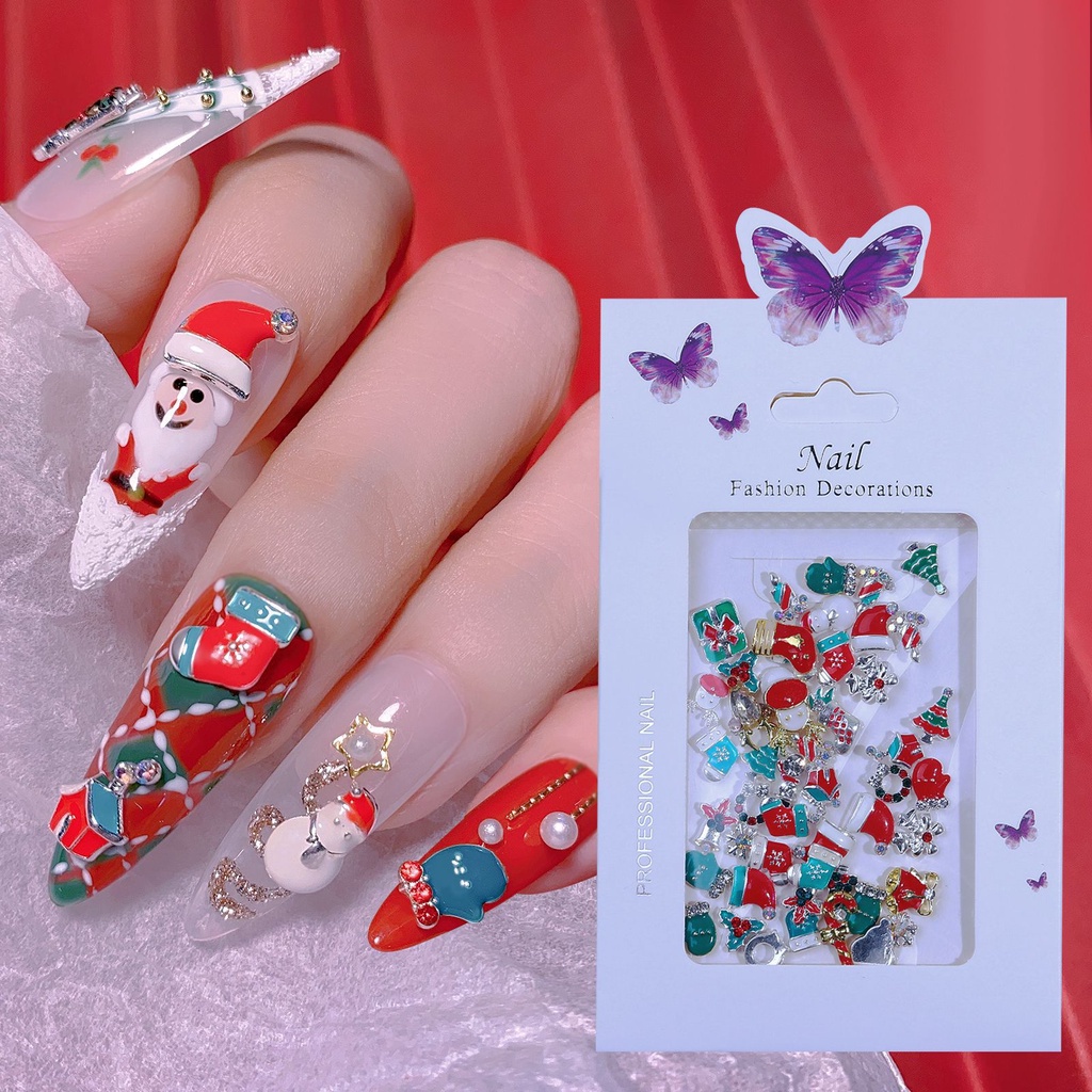 จิวตกแต่งเล็บคริสต์มาส แพ๊ค50ชิ้น Christmas ตกแต่งเล็บเจล สีเจล