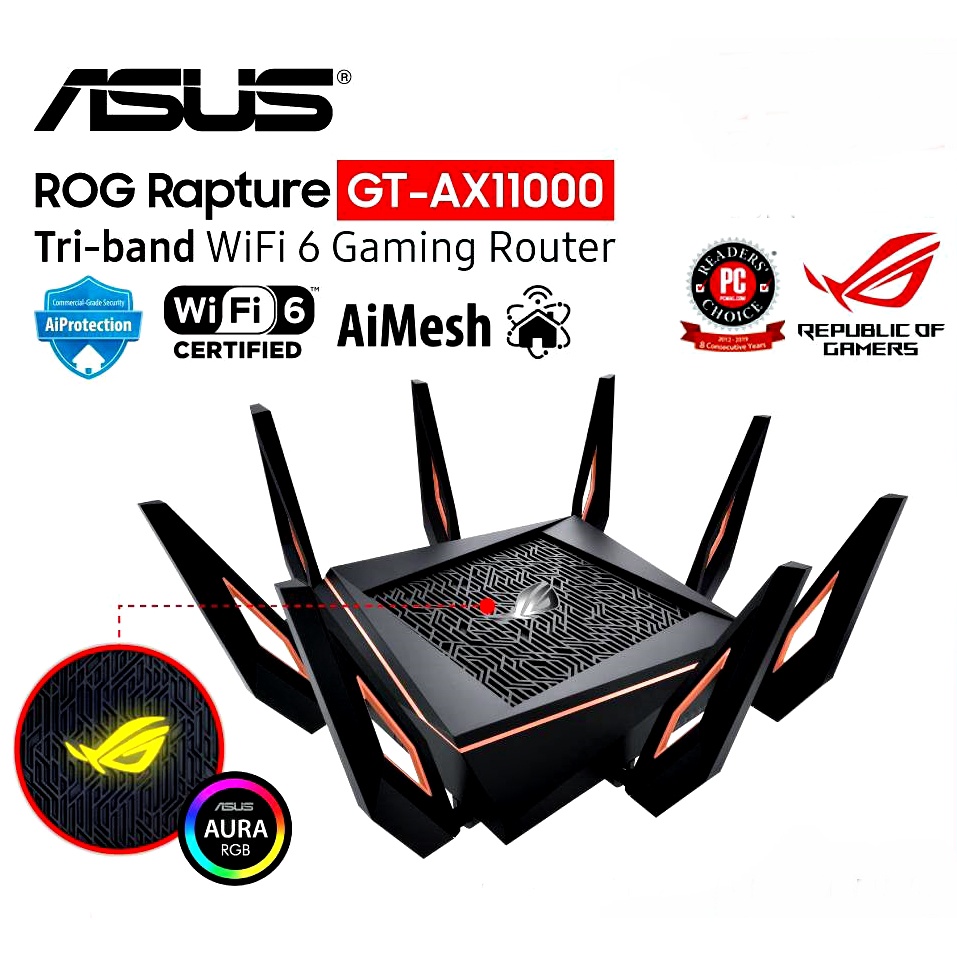 ROUTER (เราเตอร์) ASUS ROG AIMESH (GT-AX11000) TRI BAND AX11000 ULTIMATE AX MESH WI-FI GAMING ROUTER WIFI6