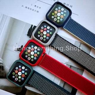 สําหรับแอปเปลวอช สายผ้าพร้อมเคสสีพื้น 7 se 8 6 se 5 4 3 สายนาฬิกา smart watch  ปรับง่าย สาย 38/40/44/42/45 สายนาฬิกา