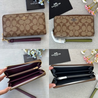 🎀 (สด-ผ่อน) กระเป๋าสตางค์ซิปรอบ สายม่วง สายเขียว coach C4452 Coach C8109 LONG ZIP AROUND WALLET IN SIGNATURE CANVAS