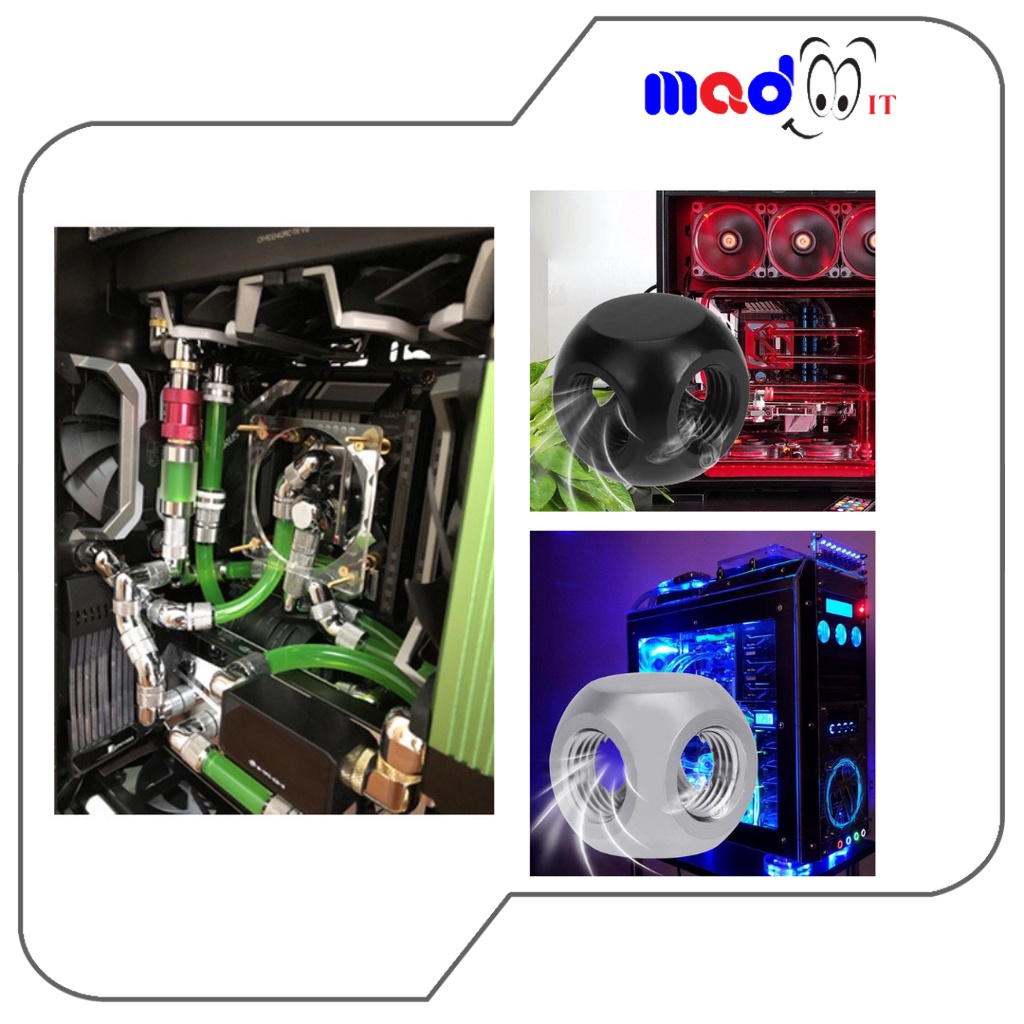 ฟิตติ้ง 4 ทางแบบลูกเต๋า G1/4  4 Way Water Tube Connector Splitter  สำหรับชุดน้ำเปิด PC water Cooling