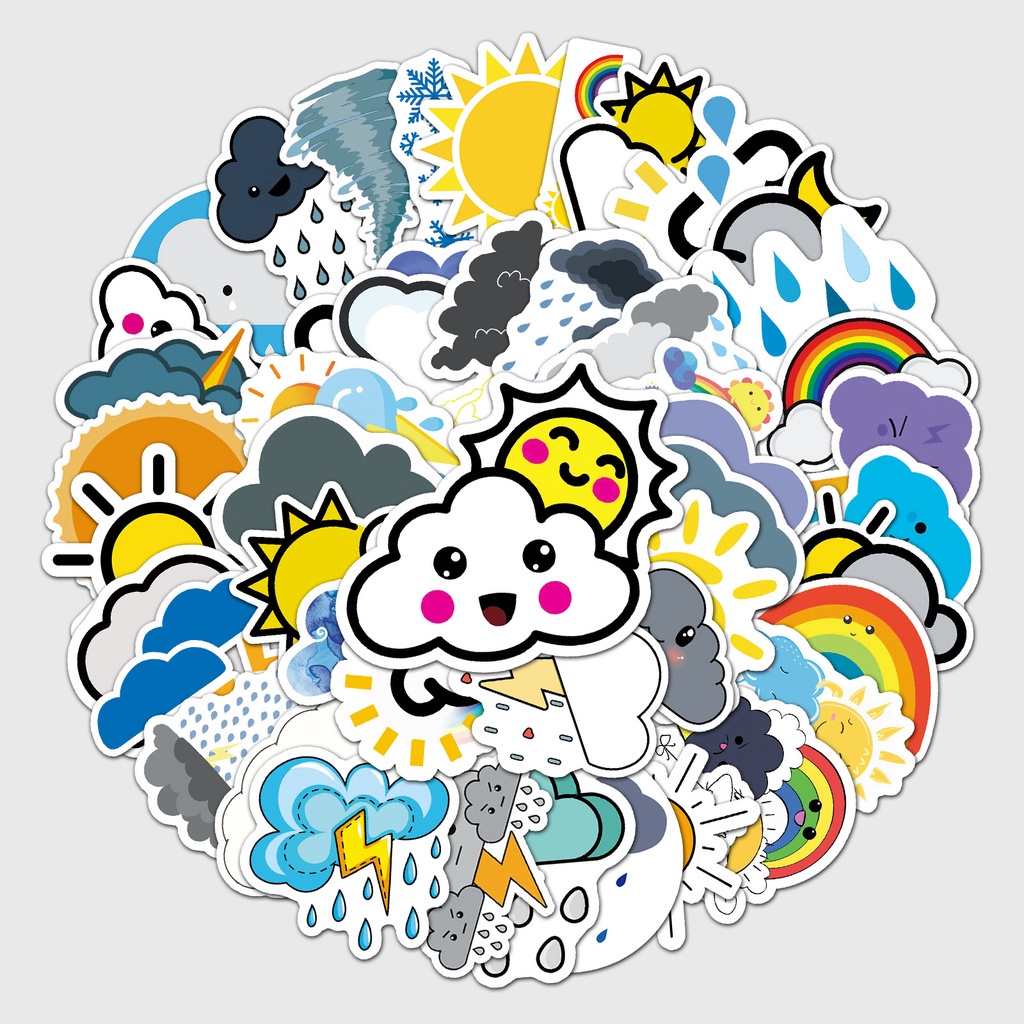 พร้อมส่ง สภาพอากาศ รุ้ง ดวงอาทิตย์ คลาวด์ ฟ้าร้อง หิมะ ฝน sticker weather cloud sun สาวกระต่าย สติกเกอร์ กันน้ำ 50ชิ้น