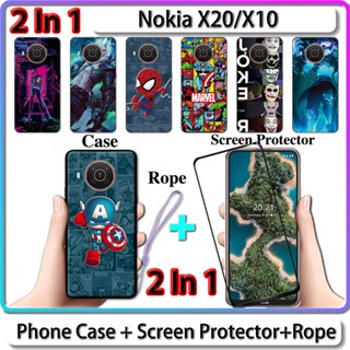 เคส Nokia X20 X10 2 IN 1 พร้อมกระจกกันรอยหน้าจอเซรามิกแบบโค้ง LOL และดีไซน์ฮีโร่