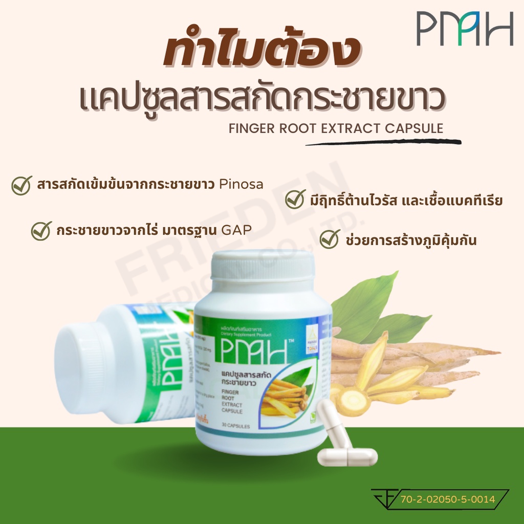 สารสกัดกระชายขาว ตรา PMH แคปซูล ผลิตภัณฑ์เสริมอาหารจากผลงานวิจัยจาก ม.มหิดล (30 แคปซูล/กระปุก)
