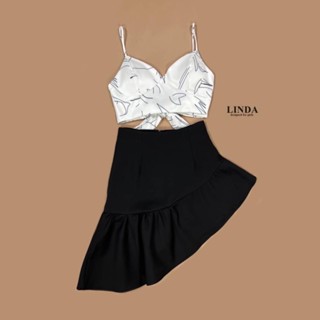 set เสื้อสายเดี่ยว + กระโปรงสั้น ป้าย LINDA