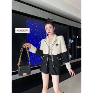 พร้อมส่ง 🚐Blazer เนื้อผ้าทวิตสีทูโทน+เข็มกลัดดอกคามิเลีย more MD-008