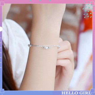 Jewelry สร้อยข้อมือโซ่เงิน สองชั้น จี้ลูกปัดหัวใจรัก เครื่องประดับ สําหรับผู้หญิง ของขวัญ