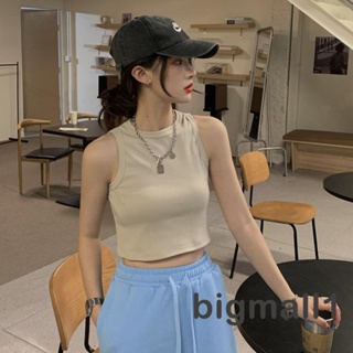 Bigmall- เสื้อกล้าม คอกลม แขนกุด สีพื้น สําหรับผู้หญิง เหมาะกับฤดูร้อน