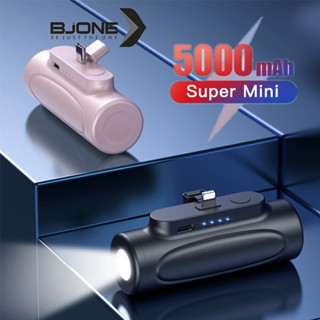 ♗♈BJONE 5000mAh แบตเตอรี่สำรอง ไฟฉาย LED แบตสำรองไร้สาย มินิพาวเวอร์แบงค์ Powerbank แบบไร้สาย แบตสำรอง Type-C สำหรับ And