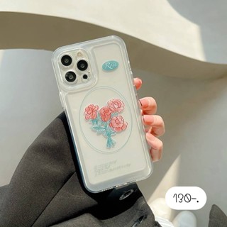 เคสใส เคสใสลายดอกไม้ เคสลายดอกไม้ 🌹 Roseช่อ , ใสปุ่มเงินลายดอกกุหลาบ