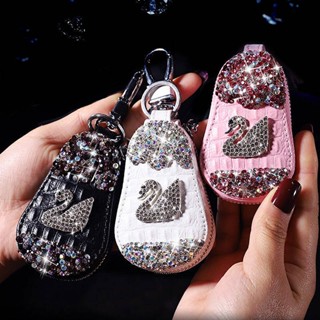 Car Key Case Female Mini Swan Diamond-Embedded Waist Mounted Key Buckle Universal Car Key Protective Storage Leather Case 9QoF