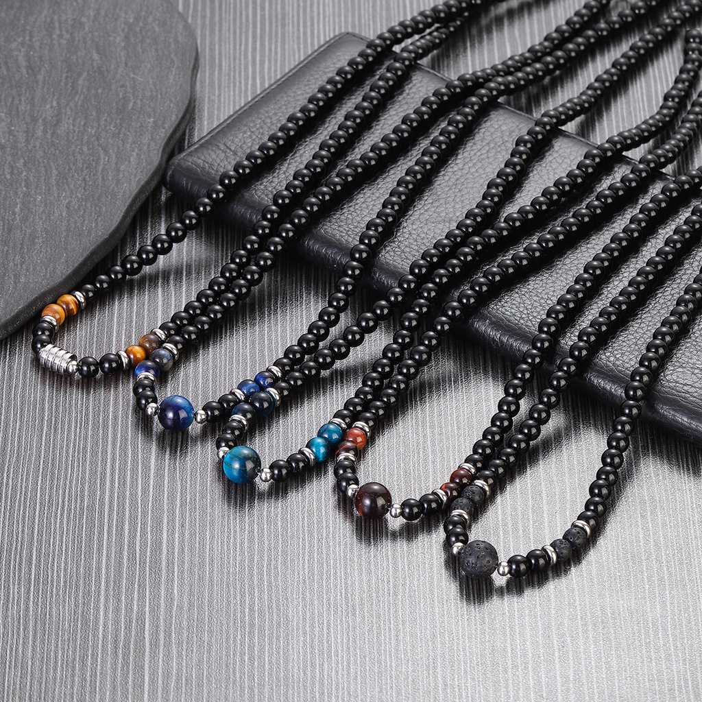 หินธรรมชาติสร้อยคอผู้ชาย 10 มม.Tiger Eye Lava Rock Matte Hematite ลูกปัดสร้อยคอ Strand แฟชั่นเครื่องประดับ