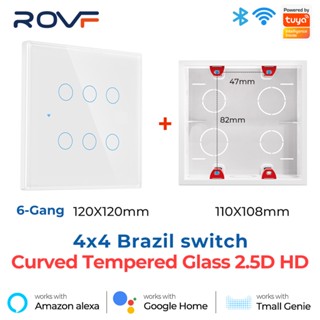 Rovf สวิตช์ไฟอัจฉริยะ 4x4 Tuya WiFi 4/6 Gang 120x120 AC 110-240V หน้าจอสัมผัส APP พร้อม Alexa Google Home