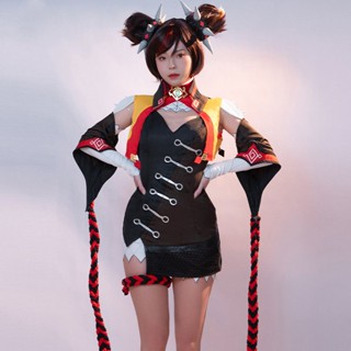 เครื่องแต่งกายคอสเพลย์ Genshin Impact Xinyan Collar+top+dress+gloves