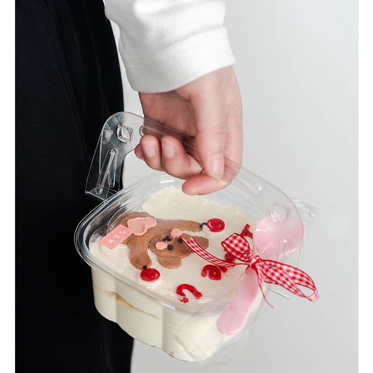 กล่องเค้กใสมีหูหิ้ว กล่องเค้กมีหูหิ้ว กล่องใส่เค้กแบบหูหิ้ว ขนาดความจุ 500ml. (แพ็ค5/10ใบ)