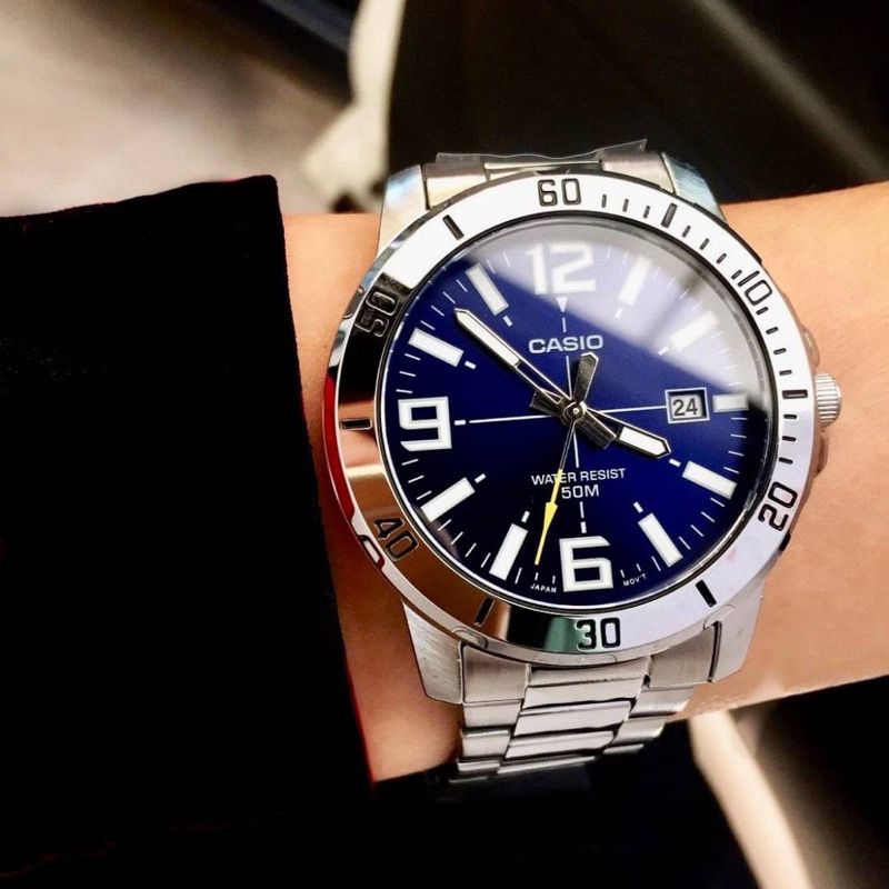 Casio นาฬิกาข้อมือแฟชั่น สำหรับผู้ชาย สายสแตนเลส ราคาไม่แพง แถมฟรีกล่องกระดาษใส่นาฬิกา+ตั้งเวลาพร้อมส่ง