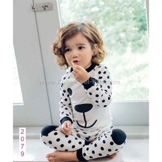 L-PJB-2079 ชุดนอนเด็กแนว slim สีขาว ลายหมา Size-90 (1-2Y)