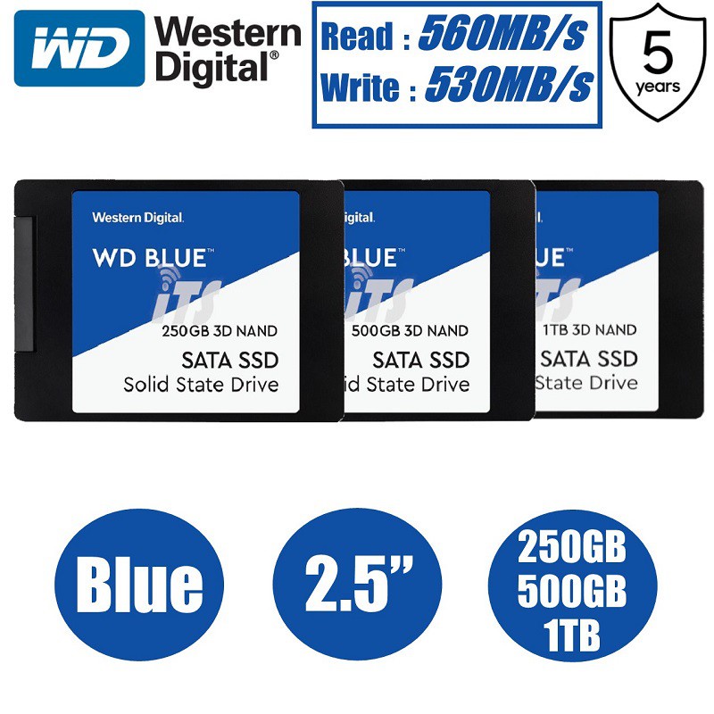 [ท้องถิ่นไทย]250GB,500GB,1TB Western Digital SSD (เอสเอสดี) WD BLUE SATA 3 2.5”(WDS500G2B0A) 3D NAND ประกัน 5 ปี