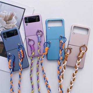 สําหรับ samsung galaxy z flip 4 เคส บางเฉียบ ฝ้า ปลอกป้องกัน samsung flip 3 เคสพร้อมสายคล้อง