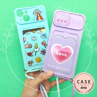 เคส Oppo A15 A53 A54 A74(5G)เคสโทรศัพท์ฝาปิดเลนส์กล้องฝาสไลด์ เคสกันเลนส์กล้องใสการ์ดได้ มีสายคล้องปรับระดับได้