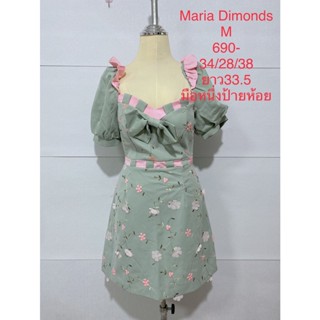 เดรสสั้น สีเขียว MARIA DIAMOND SIZE M มือหนึ่งป้ายห้อย