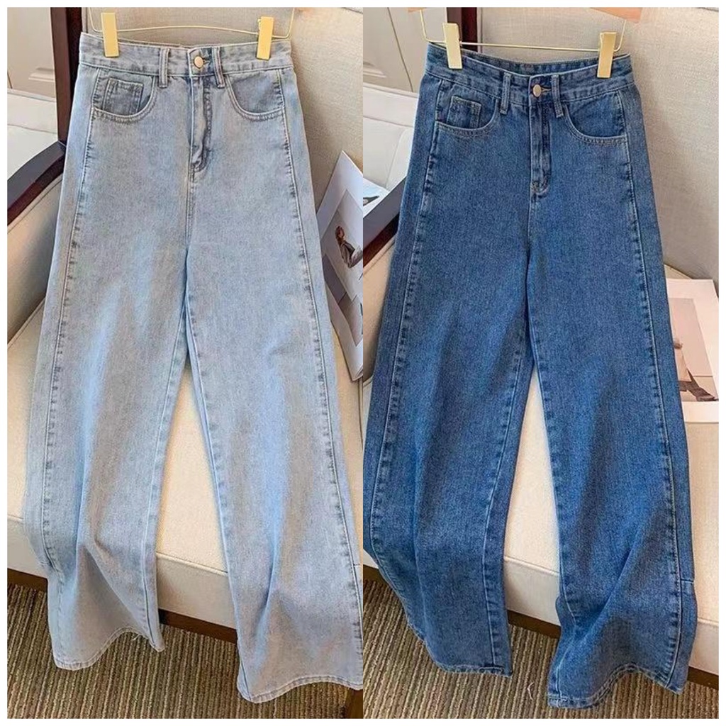 Queen-jeans มีไซซ์ S-2XL กางเกงยีนส์ เอวสูง สไตล์เกาหลี แนววินเทจ เท้ากว้าง กางเกงยีนส์ขายาว สวยๆเก๋ๆ
