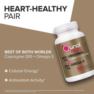 [ของแท้ 100% + พร้อมส่ง] 💖 Qunol โคคิวเทน พลัส โอเมก้า 3 (ฉลากทอง 90 เม็ด) Ubiquinol CQ10 Extra Strength 200 mg+Omega 3