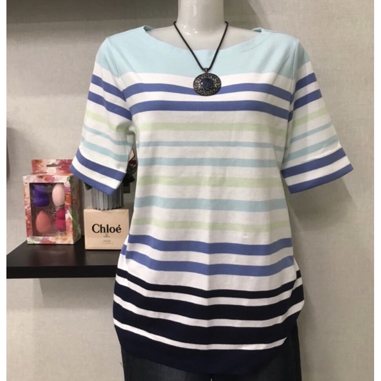 [สหรัฐอเมริกาผลิตภัณฑ์] เสื้อยืด KAREN SCOTT HORIZONTAL STRIPED