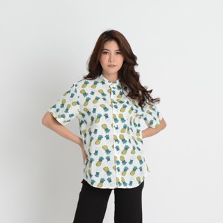 C&amp;D Blouse แขนสั้น ลายพิมพ์ เนื้อผ้าคอตตอน (CP2KYE)