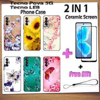 2 IN 1 Tecno Pova 5G LE8 เคสโทรศัพท์ พร้อมกระจกนิรภัย เซรามิค ป้องกันหน้าจอ โค้ง ฟิล์มนิรภัย ผีเสื้อ