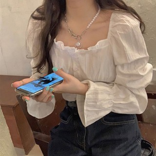 Suxi เสื้อเชิ้ตแขนยาว คอสี่เหลี่ยม ทรงหลวม สไตล์วินเทจ แฟชั่นฤดูใบไม้ผลิ และฤดูใบไม้ร่วง สําหรับผู้หญิง