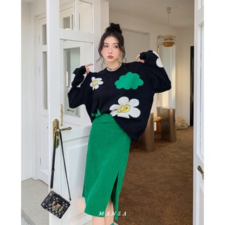 MANSA flower knitted sweater+skirt set เสื้อสเวตเตอร์ถัก เสื้อ เสื้อผ้าแฟชั่นผู้หญิง ชุดเข้าเซท