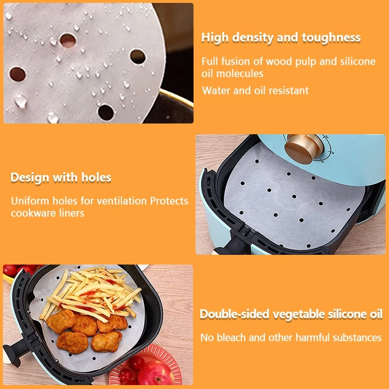 พร้อมจัดส่ง🚛 กระดาษรองหม้อทอด กระดาษรองอบ 100ชิ้น สีขาว กลม สี่เหลี่ยม Airfryer Baking Paper H-A-3 thumbnail 5