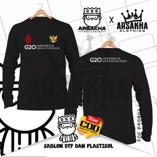 เสื้อยืดแขนยาว ผ้าฝ้าย ลาย G20 Indonesia Recover Together v2 Distro Combed 30S