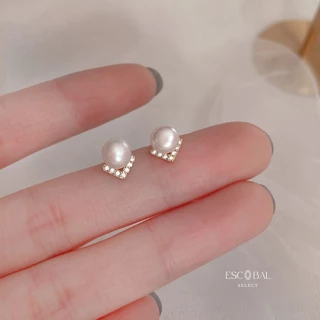 ESCOBAL ต่างหูไข่มุก Pearl V ต่างหูไข่มุก ต่างหูเงินแท้ฝังเพขร ตุ้มหูไข่มุกขาว Valentine วาเลนไทน์