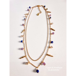 สร้อยคอหินนำโชค NL005_Lapis &amp; Amethyze &amp; Labradolite