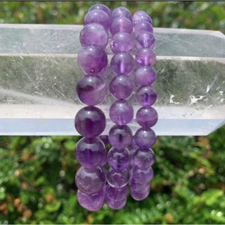 Natural Amethyst Bead Bracelet, Genuine Round Beaded Healing Crystal Bracelet Men Women Stretchy Bracelet