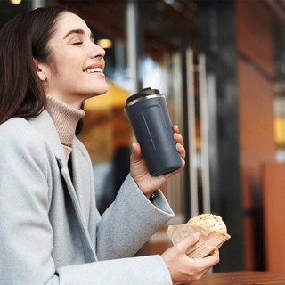 แก้วกาแฟสแตนเลสฝาล็อค แก้วกาแฟสแตนเลสเก็บอุหภูมิหน้าจอ LED วัดระดับอุหภูมิของน้ำ ความร้อน/ความเย็น วัสดุสแตนเลส 304