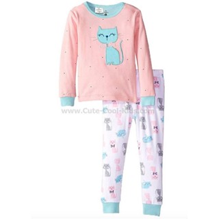 L-PJG-309-LVG ชุดนอนเด็กแนวเกาหลี สีชมพู ลายแมว Size-90 1-2Y