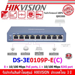 HIKVISION DS-3E0109P-E(C). 8-Port 100 Mbps Long-Range Unmanaged PoE Switch