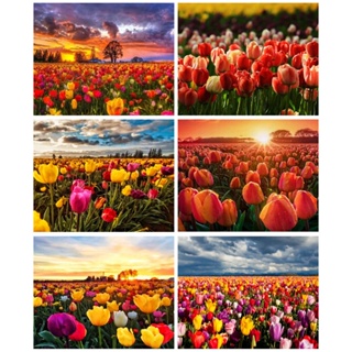 Ruopoty ภาพวาดสีอะคริลิค ตามตัวเลข รูปทะเล ดอกไม้ สไตล์โมเดิร์น 60x75 ซม. 50x65 ซม. 40x50 ซม. สําหรับตกแต่งผนัง DIY