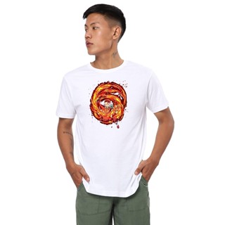 Mens White Anime Tanjiro Firestyl Graphic Printed T-shirt เสื้อคนอ้วน เสื้อยืดน่ารักๆ เสื้อยีด